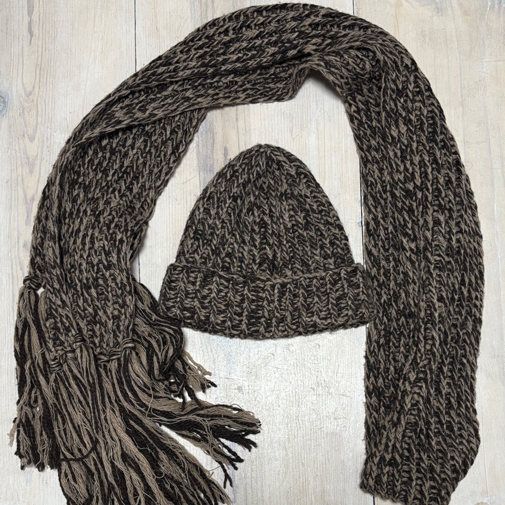 Brown Knit Beanie and Scarf Set - Women's Winter Accessories